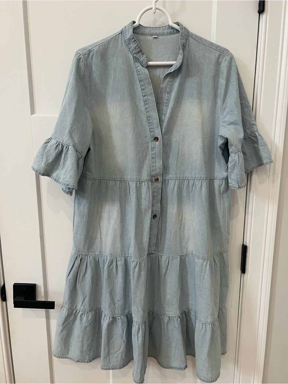 Light Wash Denim Tiered Button Dress